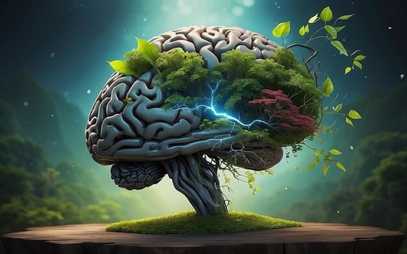 Creative brain-shaped tree symbolising sustainability thinking.